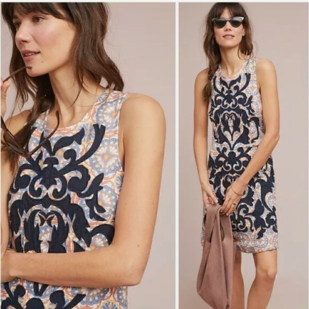Vanessa Virginia Owen Embroidered Shift Dress Size 8